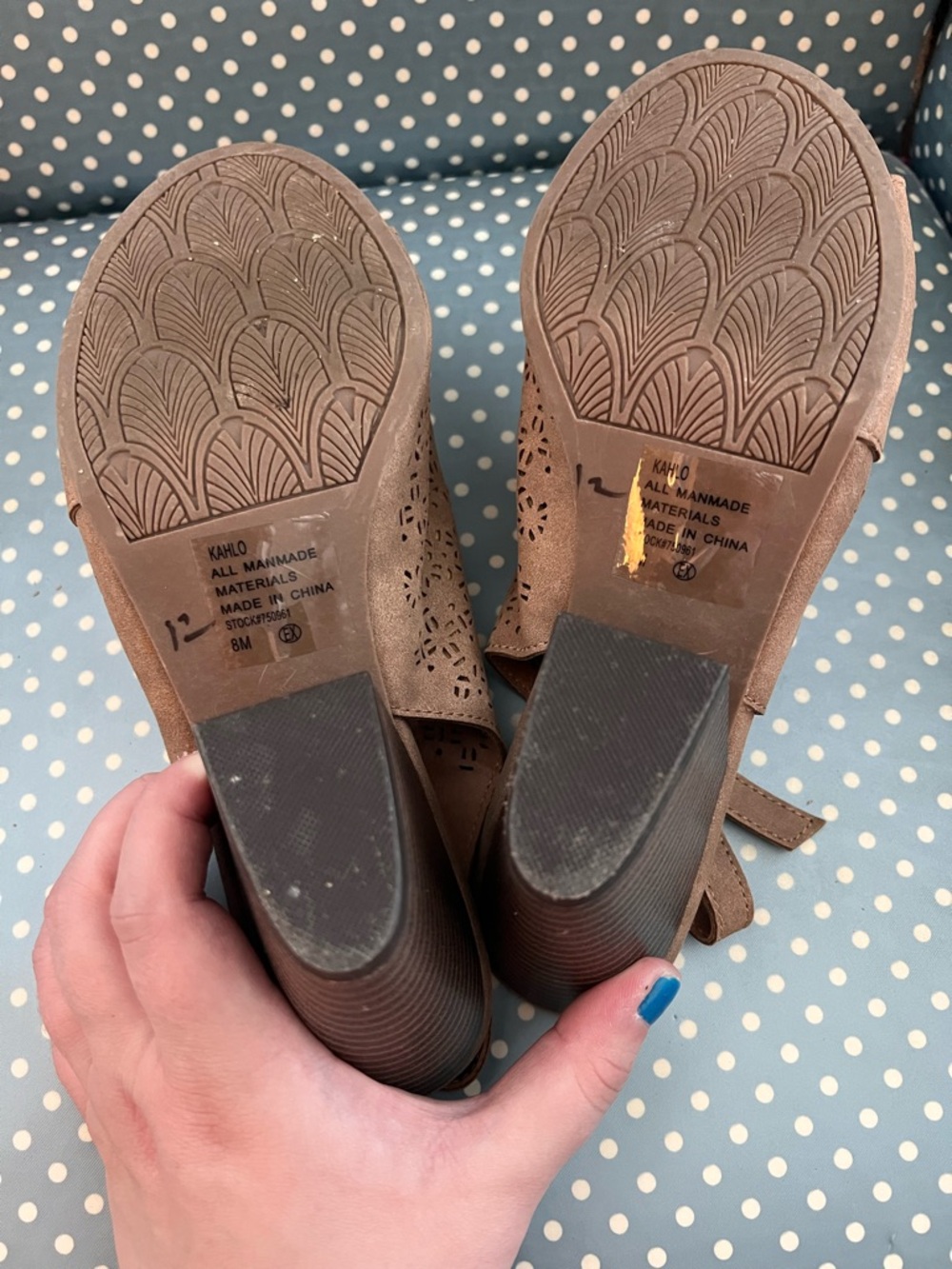 Jellypop Taupe Laser-Cut Peep-Toe Slingback Heels - Picture 8 of 8